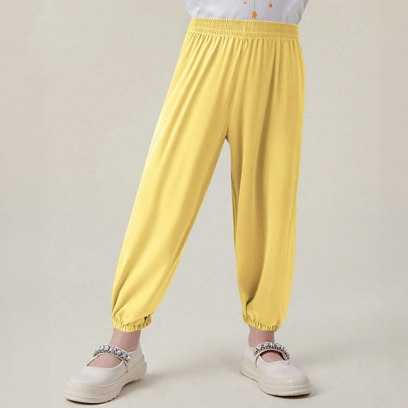 HAOTAGS Girls Jogger Pants, Breathable Elastic Waist Causal Cotton Pants Yellow 4-5 Years