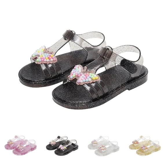 HAOTAGS Girls Kids Chunky PLATF Jelly Sandals – Bow Crystal Princess Summer Beach Shoes Black Size 9.5