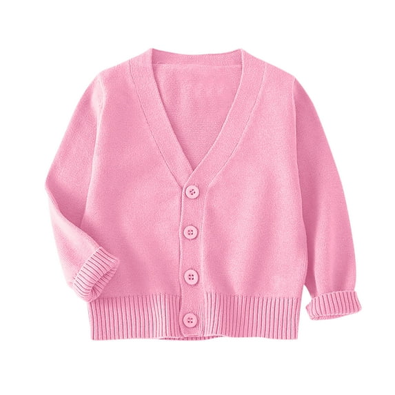 HAOTAGS Girls' Knit Cardigan Blouses, V - Neck Autumn Winter Row Button Long Sleeve Cotton Tops Pink 11-12Years