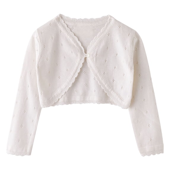 HAOTAGS Girls Knit Cotton Cardigan Kids Long Sleeve Cover Up Tops Princess Sweater White Size 6 Years