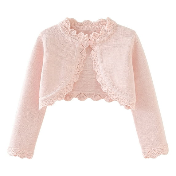 HAOTAGS Girls Knit Cotton Cardigan Kids Long Sleeve Cover Up Tops Toddler Sweater Pink Size 12 Months