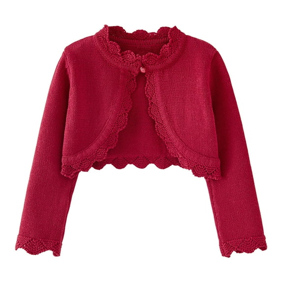 HAOTAGS Girls Knit Cotton Cardigan Kids Long Sleeve Cover Up Tops Toddler Sweater Wine Size 4 Years