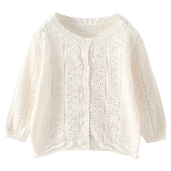 HAOTAGS Girls Knitting Cotton Cardigan Button Up Kids Long Sleeve Thin Tops Sweater White Size 3 Years