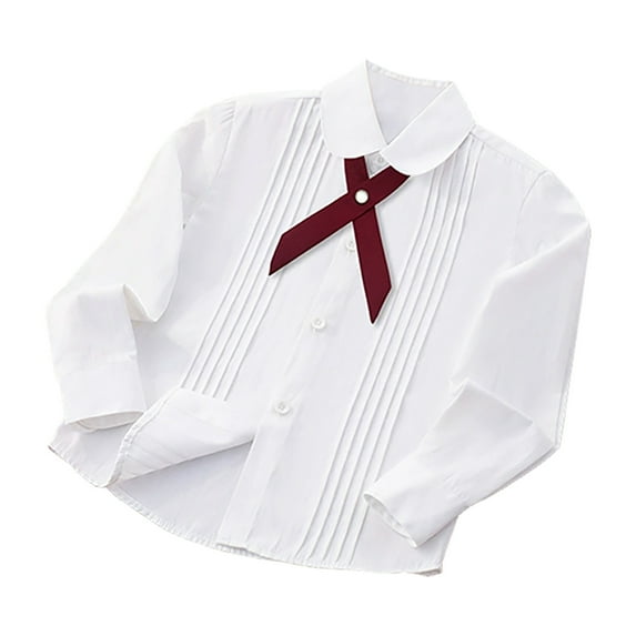 HAOTAGS Girls Lace-Up Collar Shirt, Casual Tops School Uniform Shirt with Bow Long Sleeve Top Red 6-8 Years