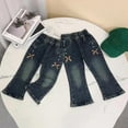 thumbnail image 1 of HAOTAGS Girls Leg Denim Jeans, Straight Bowknot Decoration Loose Casual Fall Pants Navy 1 T, 1 of 3