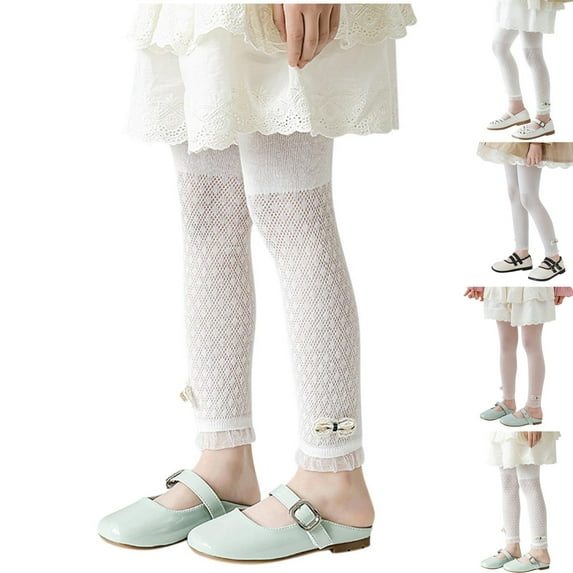 HAOTAGS Girls Leggings Pants, Summer Waisted Solid Breathable Stockings Sports Dance Trousers White 5 T