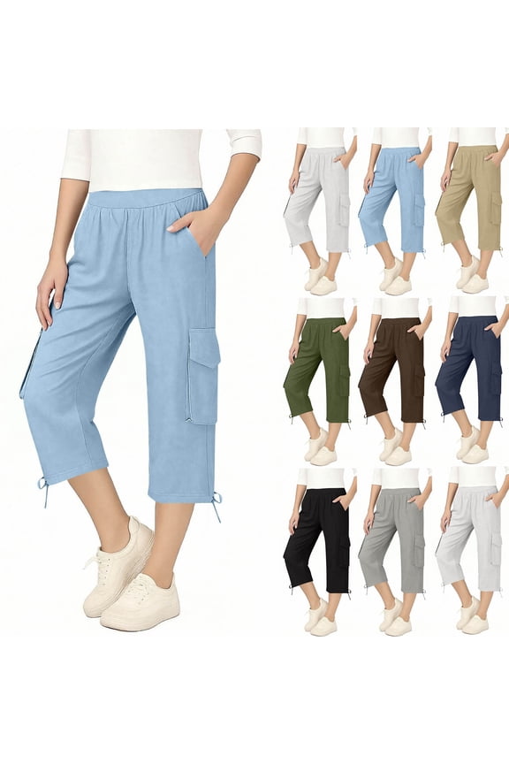 Girls Linen-Blend Capris (5-15), Elastic-Waist Straight-Fit Casual Pants Lightweight Mid-Length Summer Trousers for Boys & Girls Blue 12-13 Years