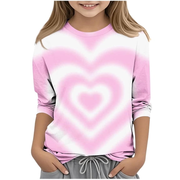 HAOTAGS Girls Long Sleeve Prints Shirts, Long - Sleeve Valentine's Day Round Neckline Holiday Tees Pink 9 Years