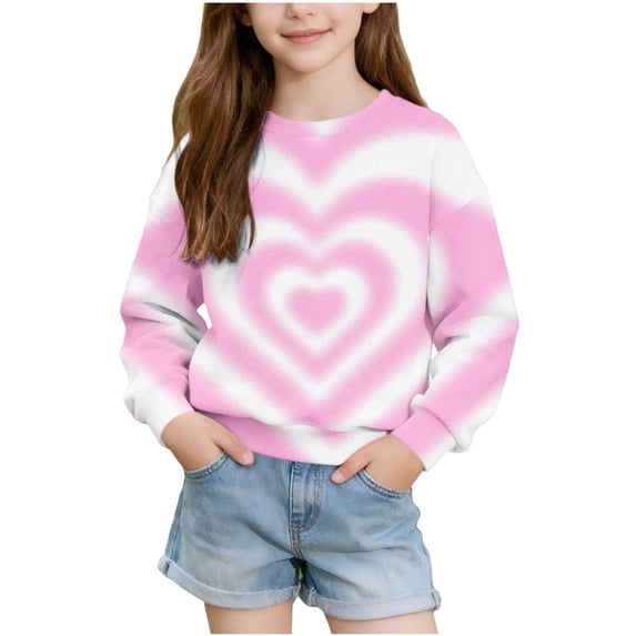 HAOTAGS Girls Long Sleeve T-Shirt,Heart Print Crew Neck Pullover Casual Cute Tee Sweatshirt Pink Size 12M