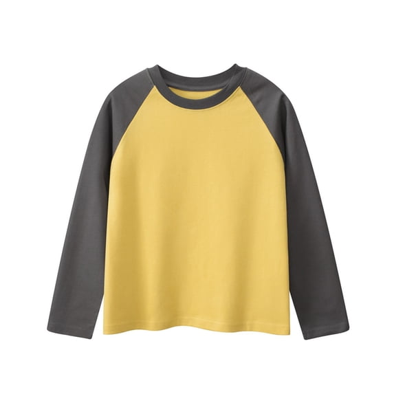 HAOTAGS Girls Long Sleeve Tops, Color Block Lightweight Round Neck Stylish Tees Yellow 5 Years