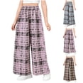 thumbnail image 1 of HAOTAGS Girls Loose Pants Checked Straight - Leg Elastic Waist Spring - Summer Pants Blue Size 7/8, 1 of 7