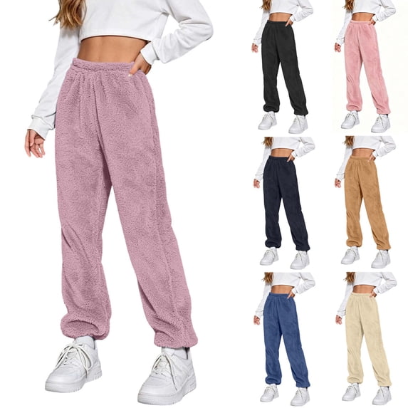 HAOTAGS Girls Lounge Pants (2-11) Elastic Waist Fleece-lined Warmth Pants Beige Size 5