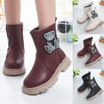 thumbnail image 1 of HAOTAGS Girls Martin Boots, Solid Color Zipper Side-Zip Knee-High School Boots Wine 10 Little Kids, 1 of 8