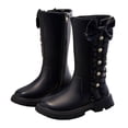 thumbnail image 1 of HAOTAGS Girls Martin Riding Boots, Princess Boots Zipper High-Top Mid-Calf School Winter Boots Black 12 Little Kids, 1 of 8