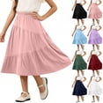 thumbnail image 1 of HAOTAGS Girls Maxi Skirts 7-8,with Side Pockets Casual Solid Color High Waisted Summer Skirt Pink, 1 of 7