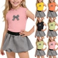 thumbnail image 1 of HAOTAGS Girls' Outfit Sets,Spring - Summer Solid - color Ice Silk Sleeveless Tops+ Short Skirts 2 Piece Sets Green Size 6-7Years, 1 of 9