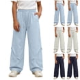 thumbnail image 1 of HAOTAGS Girls Pants (5-16 Years) Drawstring Elastic Waist Wide Leg Loose Casual Trousers Blue Size 7, 1 of 8