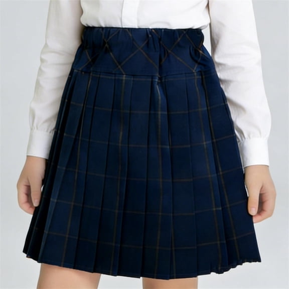 HAOTAGS Girls Plaid Skirts,Mid-Length School Uniform Comfortable Pleated Skirt Blue 9-10