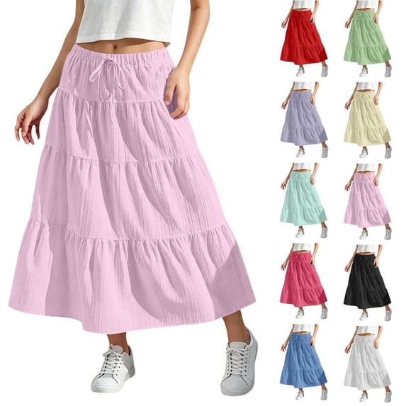 HAOTAGS Girls Pleated Skirt (3–15) with Bow Detail Elastic Waist Casual Sporty Midi Skirt White Size 7