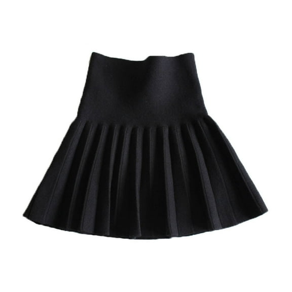 HAOTAGS Girls Pleated Skirt, Classic Winter School Uniform Solid Midi Skirt Black 10-11Years