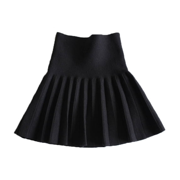 HAOTAGS Girls Pleated Skirt, Winter School Uniform Classic Solid Midi Skirt Black 8-9Years