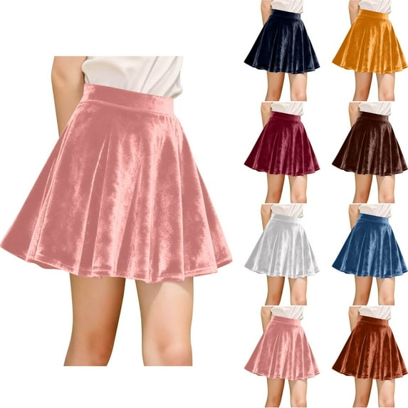 HAOTAGS Girls Pleated Velvet Skirt(4-15), Elastic Waist School Short Skirt Pink 5-6 Years