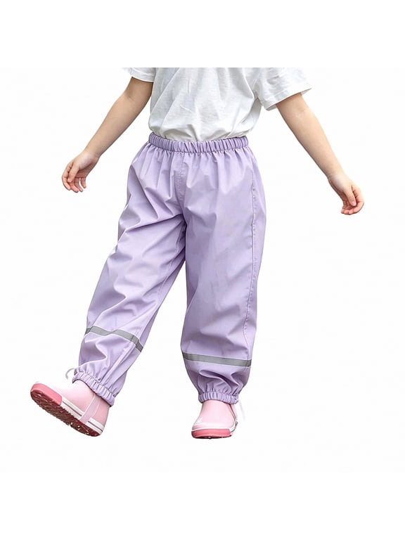 Girls Rain Pants (1-8Years) Full Length Rainproof Waterproof Elastic Waist Polyester Spandex Pants Purple Size 7