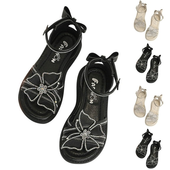 HAOTAGS Girls' Roman Sandals, Lightweight Soft Soled Non-slip Open Toe Summer Shoes Black 5 T