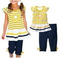 thumbnail image 1 of HAOTAGS Girls Round Neck Fly Sleeve Cute Sunflower Print T-shirts with Short Pants 2 piece Outfits Set for Summer 2025 Yellow Size 5 T, 1 of 7