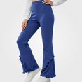 thumbnail image 1 of HAOTAGS Girls Ruffle-Trim Flare Pants, Stretchy Elastic-Waist Casual Spring & Fall Jeans Navy Size 11, 1 of 6