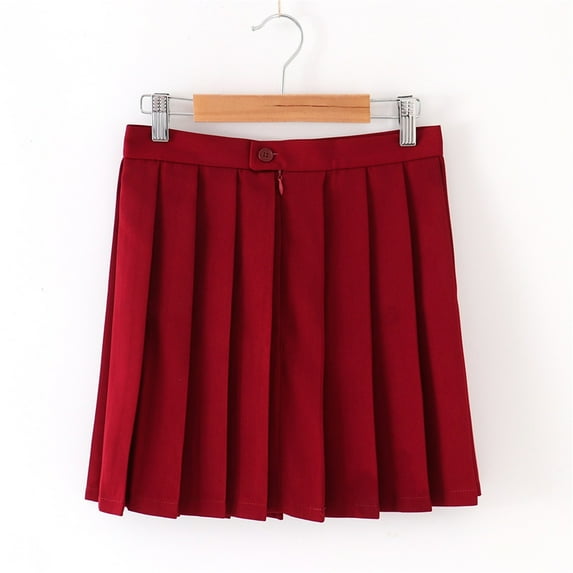 HAOTAGS Girls' School Skirt,Pleats Elastic Waist School Uniform Solid Pleated Skirt Wine 17-18 Years