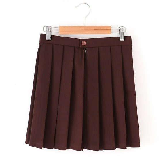 HAOTAGS Girls' School Skirt,Pleats Solid Elastic Waist School Uniform Pleated Skirt Brown 11-12 Years