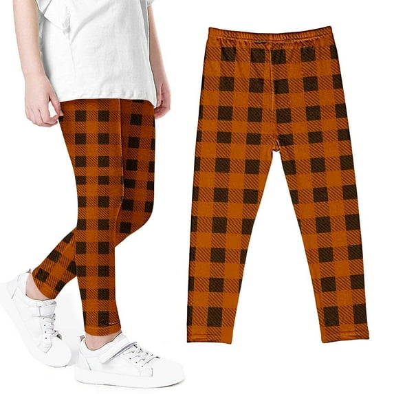 HAOTAGS Girls School Wearing Leggings Soft Comfortable Tights Plaid Casual Leggings Pants for Summer 2025 Orange Size 7-8 Years