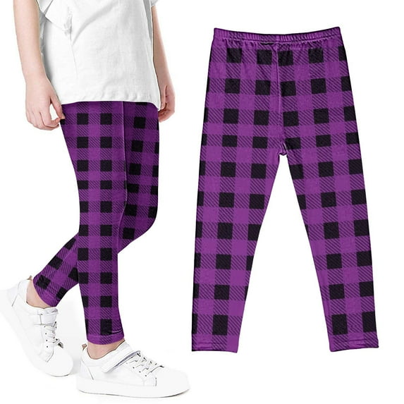 HAOTAGS Girls School Wearing Leggings Soft Comfortable Tights Plaid Casual Leggings Pants for Summer 2025 Purple Size 4-5 Years