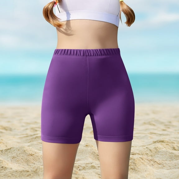 HAOTAGS Girls' Short Leggings(5-14 Years), Outerwear Summer Elastic Waist Breathable Solid Short Underwear Pants for Kids Purple 9-10 Years