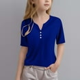 thumbnail image 1 of HAOTAGS Girls Short Sleeve V-neck Button Tee Tops（3-14 Years） Casual Solid Color Summer T-shirts Blue Size 9 Years, 1 of 5