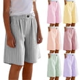 thumbnail image 1 of HAOTAGS Girls Shorts,Button Front Breathable Casual Striped Knee-Length Shorts Black 10, 1 of 8