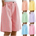 thumbnail image 1 of HAOTAGS Girls Shorts,Knee-Length Casual Plaid Print Button Closure and Pockets Summer Shorts Green 4, 1 of 9