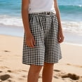 thumbnail image 1 of HAOTAGS Girls Shorts,Knee-Length Casual Plaid Print with Button Front and Pockets Summer Shorts Black 5-6, 1 of 8