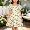 thumbnail image 1 of HAOTAGS Girls Smock Dresses Ruffled Sleeve Square Neck Prints Birthday Wedding Party Princess Dress Multicolor Size 8, 1 of 5