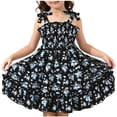 thumbnail image 1 of HAOTAGS Girls Smock Dresses,Sleeveless Round Neck A-Line Knee-Length Summer Floral Dress Blue 6-7, 1 of 8