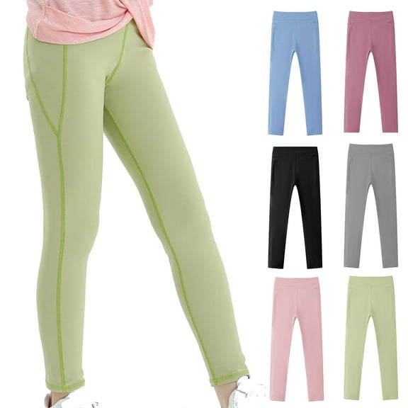 HAOTAGS Girls Solid Color Leggings Stretch Comfort Pants Casual Yoga Sport Leggings Green Size 8 Years