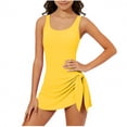 thumbnail image 1 of HAOTAGS Girls Solid Color Swimsuit,Tank Style Swimwear Swimsuit Padded One-Piece Youth Ruffle Swimsuit Yellow 9-10, 1 of 8
