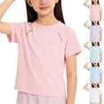 thumbnail image 1 of HAOTAGS Girls Sport Short Sleeve T-Shirt(3–15) Casual Summer Breathable Mesh Quick-Dry Tee Purple Size 6-7Years, 1 of 7