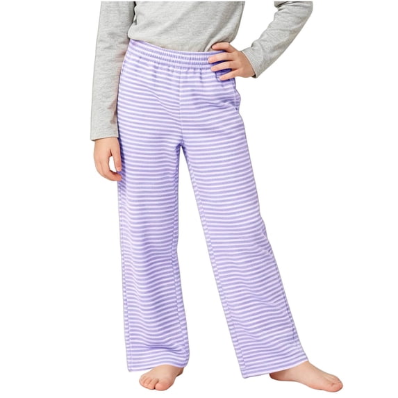 HAOTAGS Girls Striped Pants, Elastic Waist Straight Leg Pants with Pockets Casual Loungewear