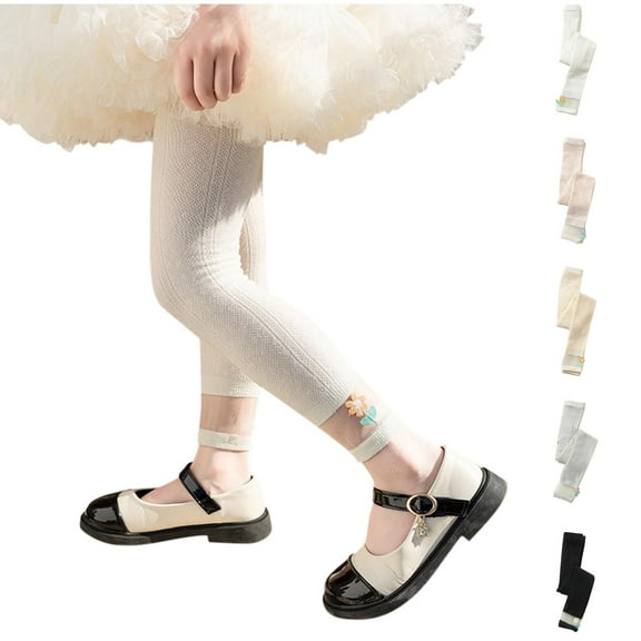 HAOTAGS Girls Summer Leggings Pants, Breathable Solid Hollow Out Cropped Pants White 2 T