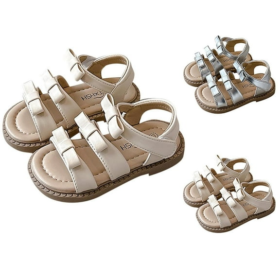 HAOTAGS Girls Summer Sandals, Hook & Loop Adjustable Open Toe Sandals for Beach White 3.5 T