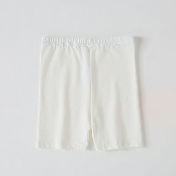 HAOTAGS Girls Summer Shorts（3-14）, Solid Color Casual Breathable Cotton Shorts for Outdoor White 3-4Years