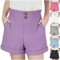 thumbnail image 1 of HAOTAGS Girls Summer Shorts, with Pockets Elastic Waist Solid Color Casual Shorts Purple 9 Years, 1 of 7