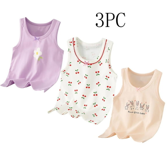 HAOTAGS Girls Summer Tank Tops 3 Pack, Summer Causal Sleeveless Round Neck Vest Top for Kids White 3 T